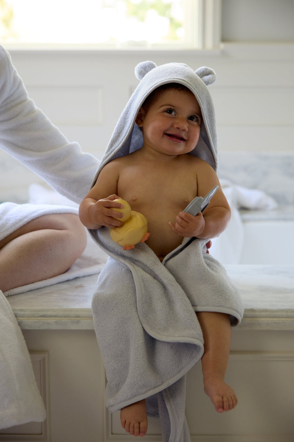 Organic Hooded Baby Towel with Ears (Sky) - Image 2