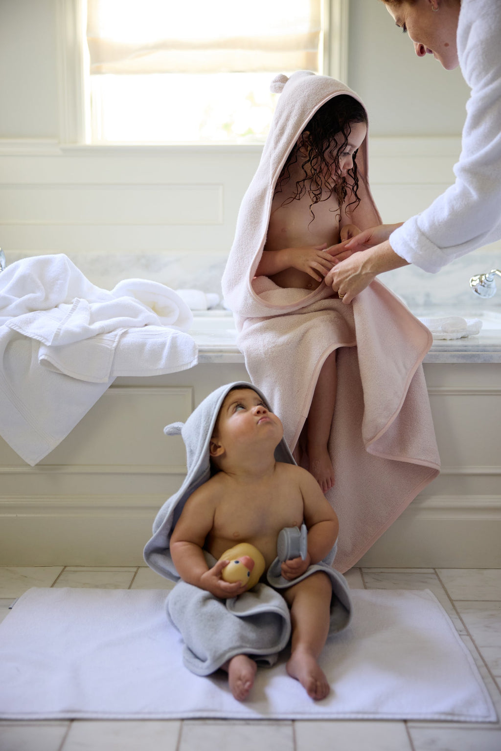 Organic Hooded Baby Towel with Ears (Blush) - Image 2
