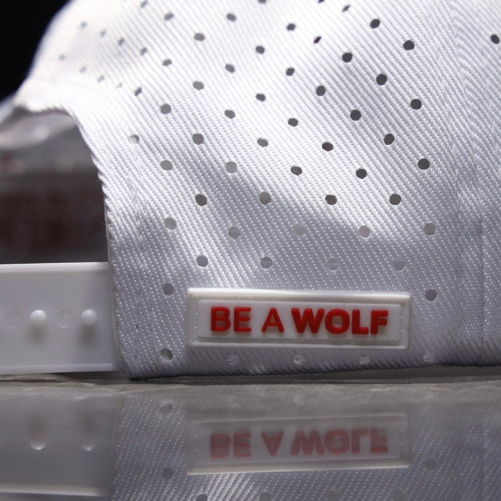 Flat Bill Snapback Hat Arctic White Savage Red Accents - Image 4