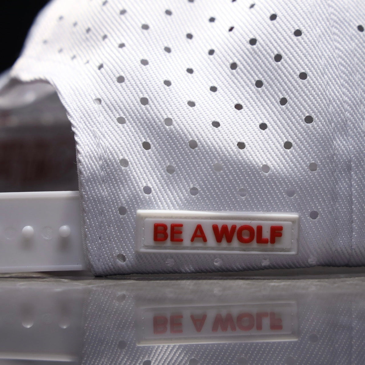 Flat Bill Snapback Hat Arctic White Savage Red Accents - Image 4