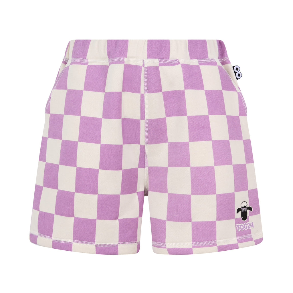 Afrino Kids Shaun the Sheep Sweatshort - Liliac Haze/Woolly Checkerboard - Image 7
