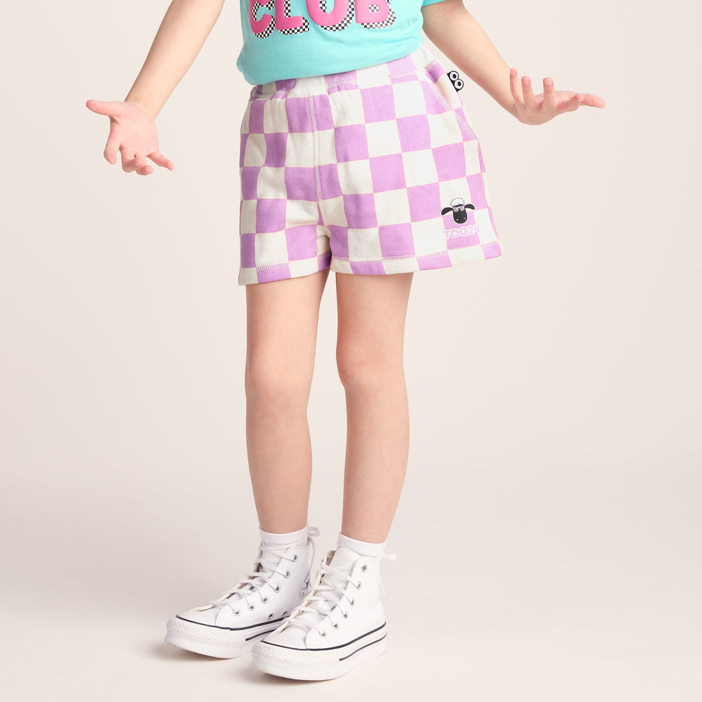 Afrino Kids Shaun the Sheep Sweatshort - Liliac Haze/Woolly Checkerboard