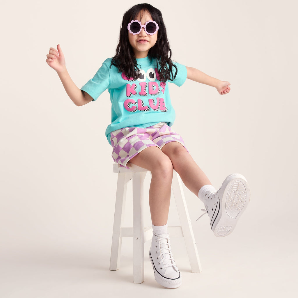 Afrino Kids Shaun the Sheep Sweatshort - Liliac Haze/Woolly Checkerboard - Image 4