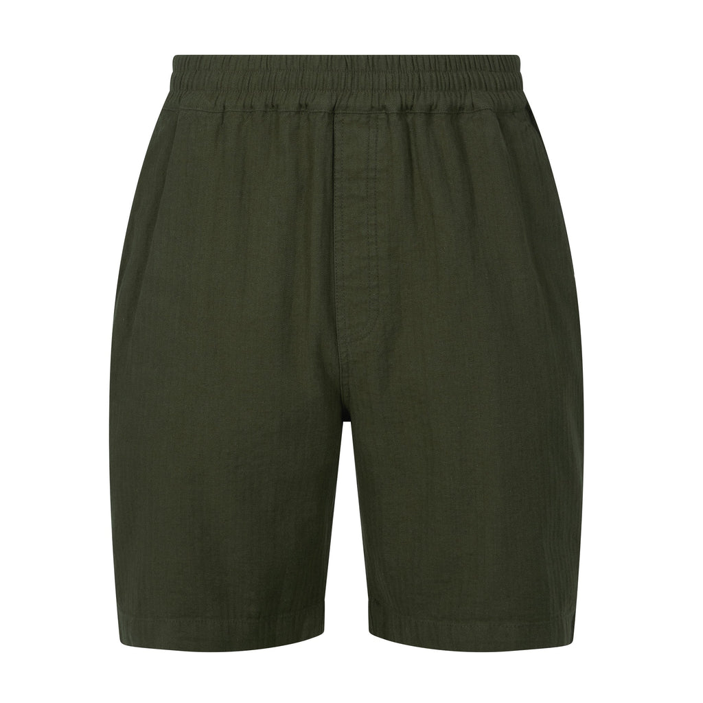 Allento Mens Relaxed Fit Herringbone Fabric Shorts - Dark Olive Green - Image 6