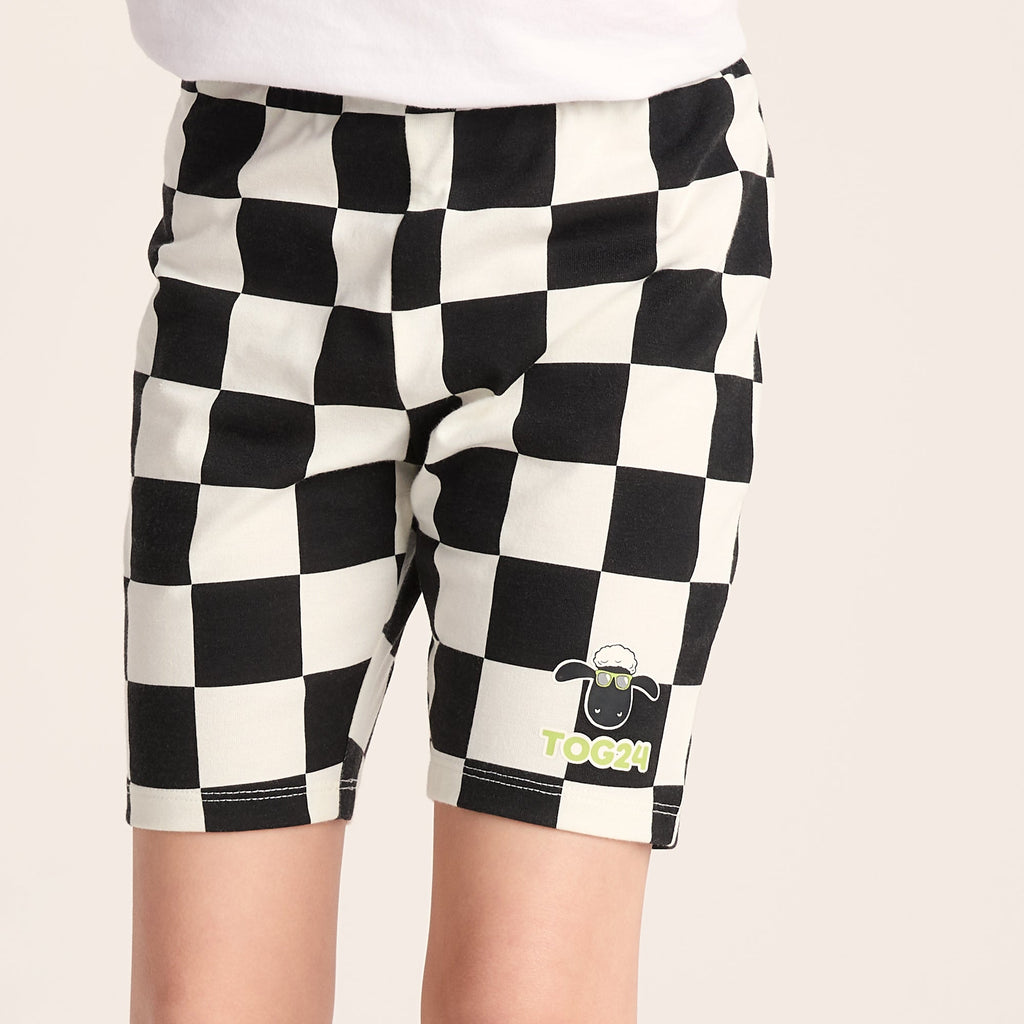 Altay Kids Shaun the Sheep Cycling Short - Black Woolly Checkerboard - Image 5