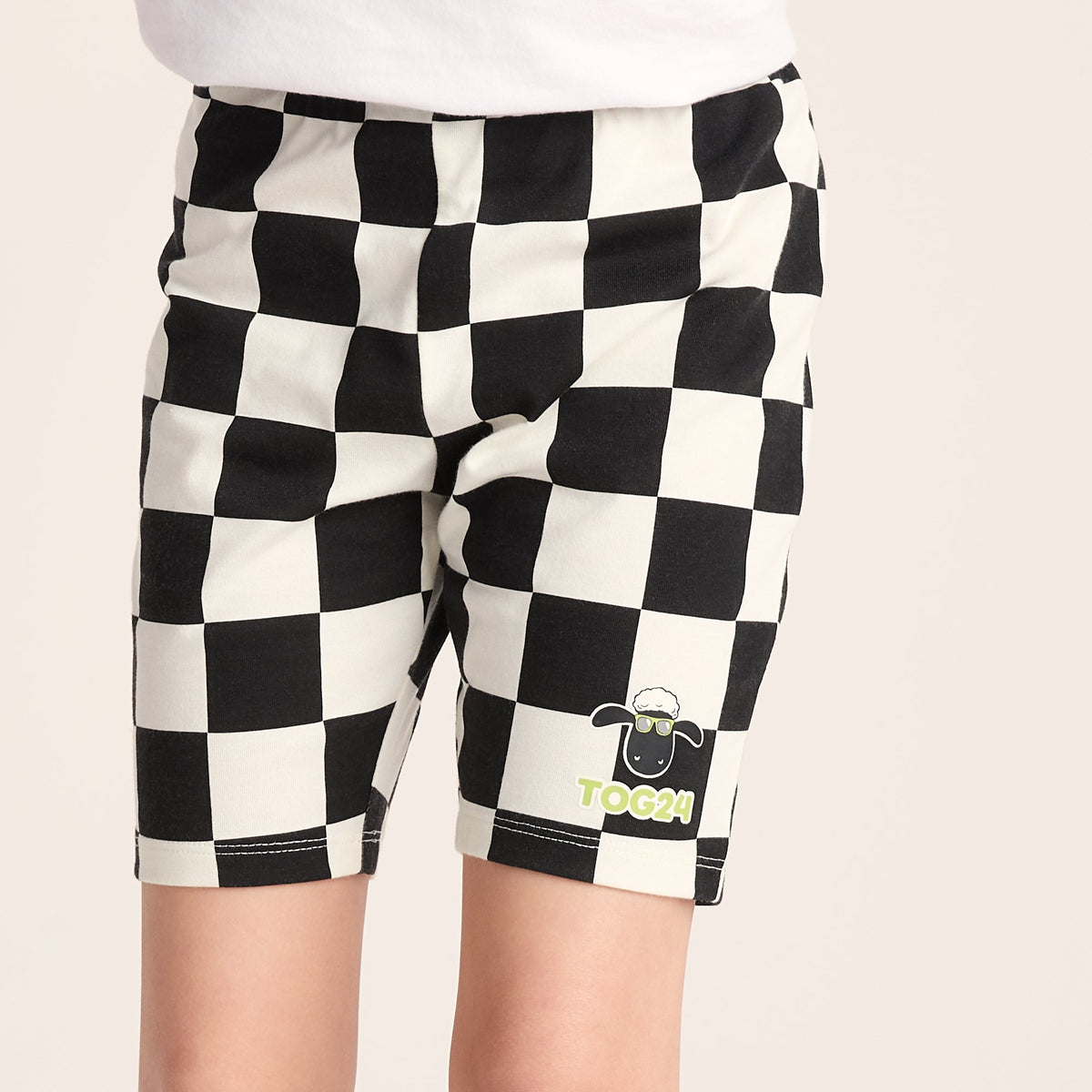Altay Kids Shaun the Sheep Cycling Short - Black Woolly Checkerboard - Image 5