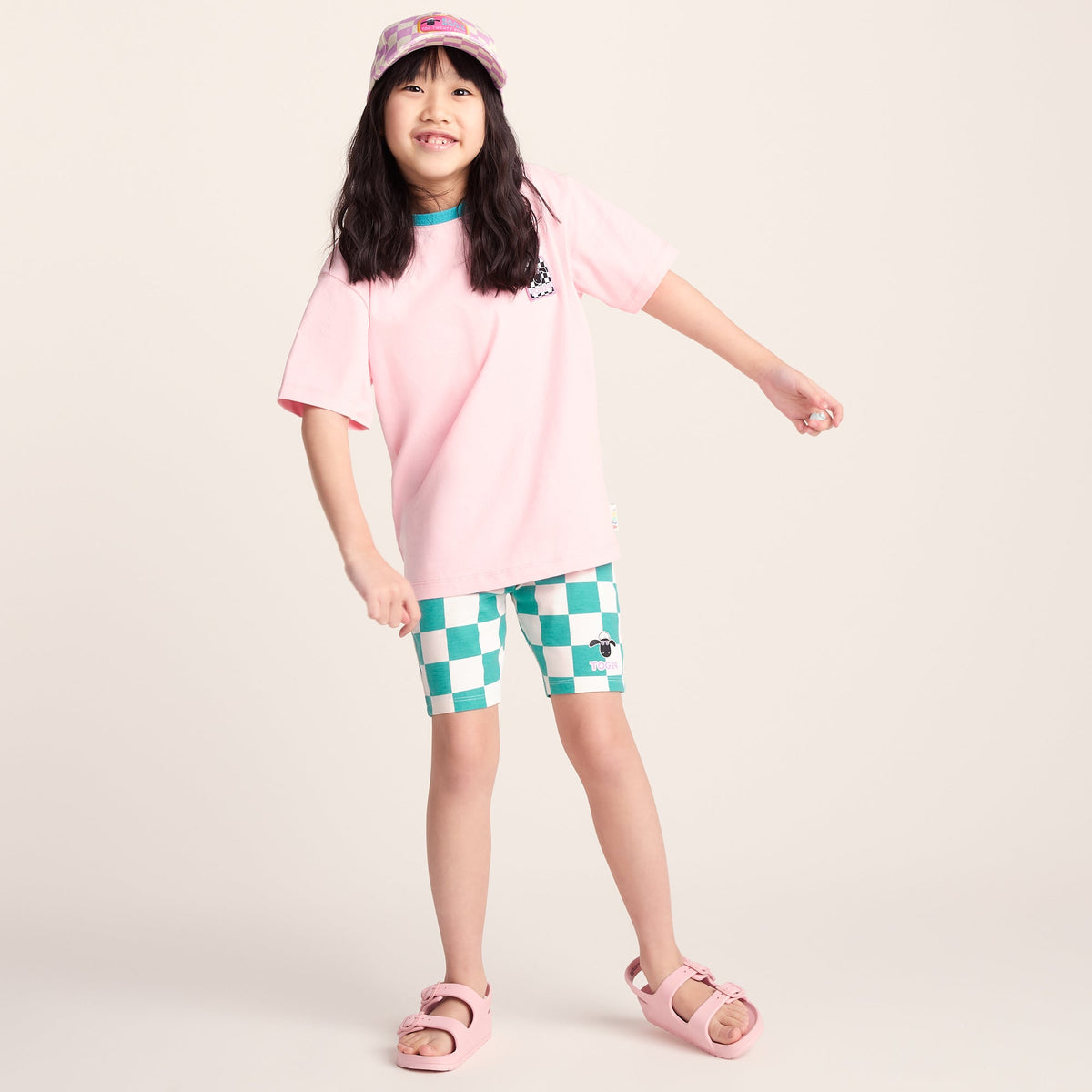 Altay Kids Shaun the Sheep Cycling Short - Spearmint/Woolly Checkerboard - Image 2