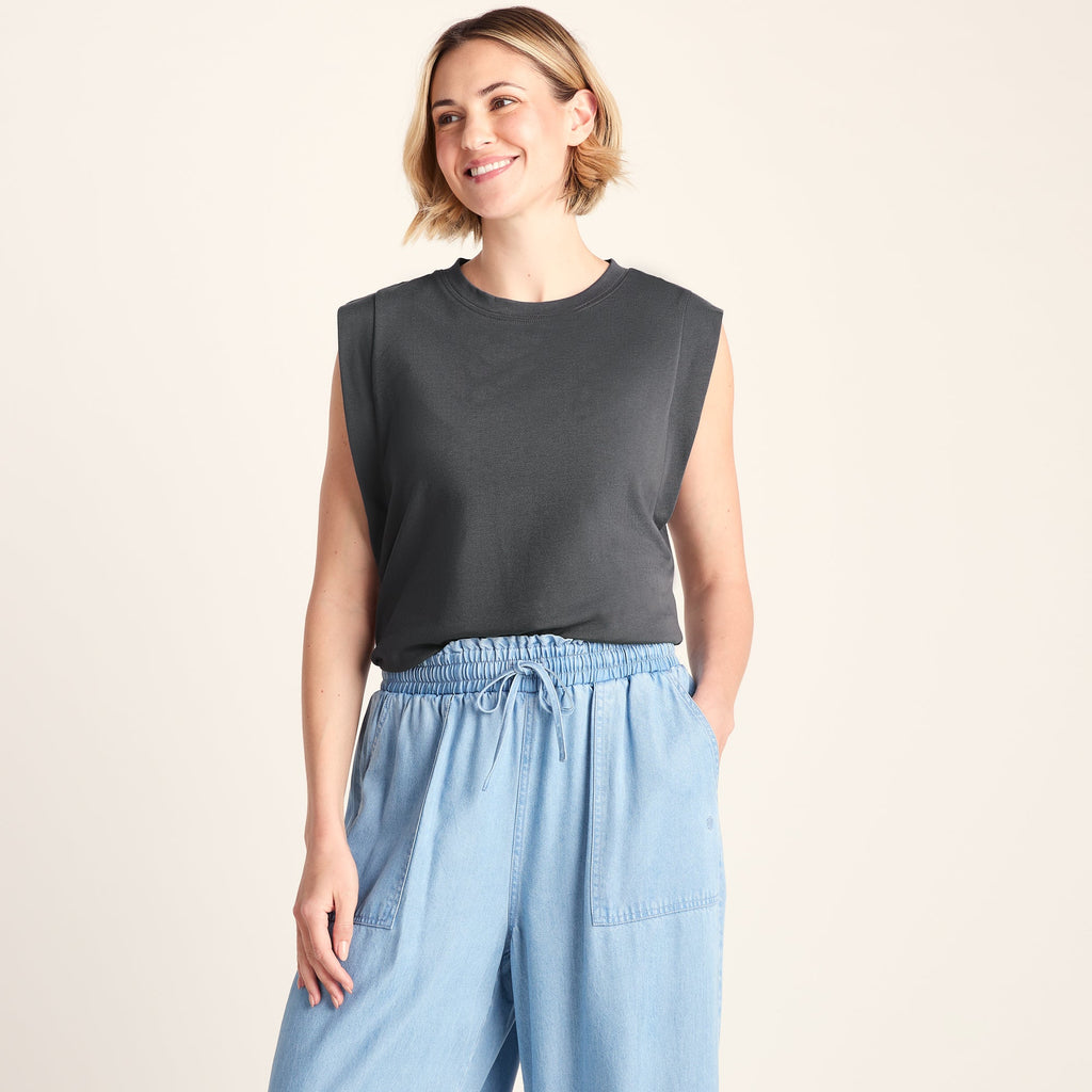 April Womens 100% Cotton Supersoft Boxy Fit Vest - Deep Slate