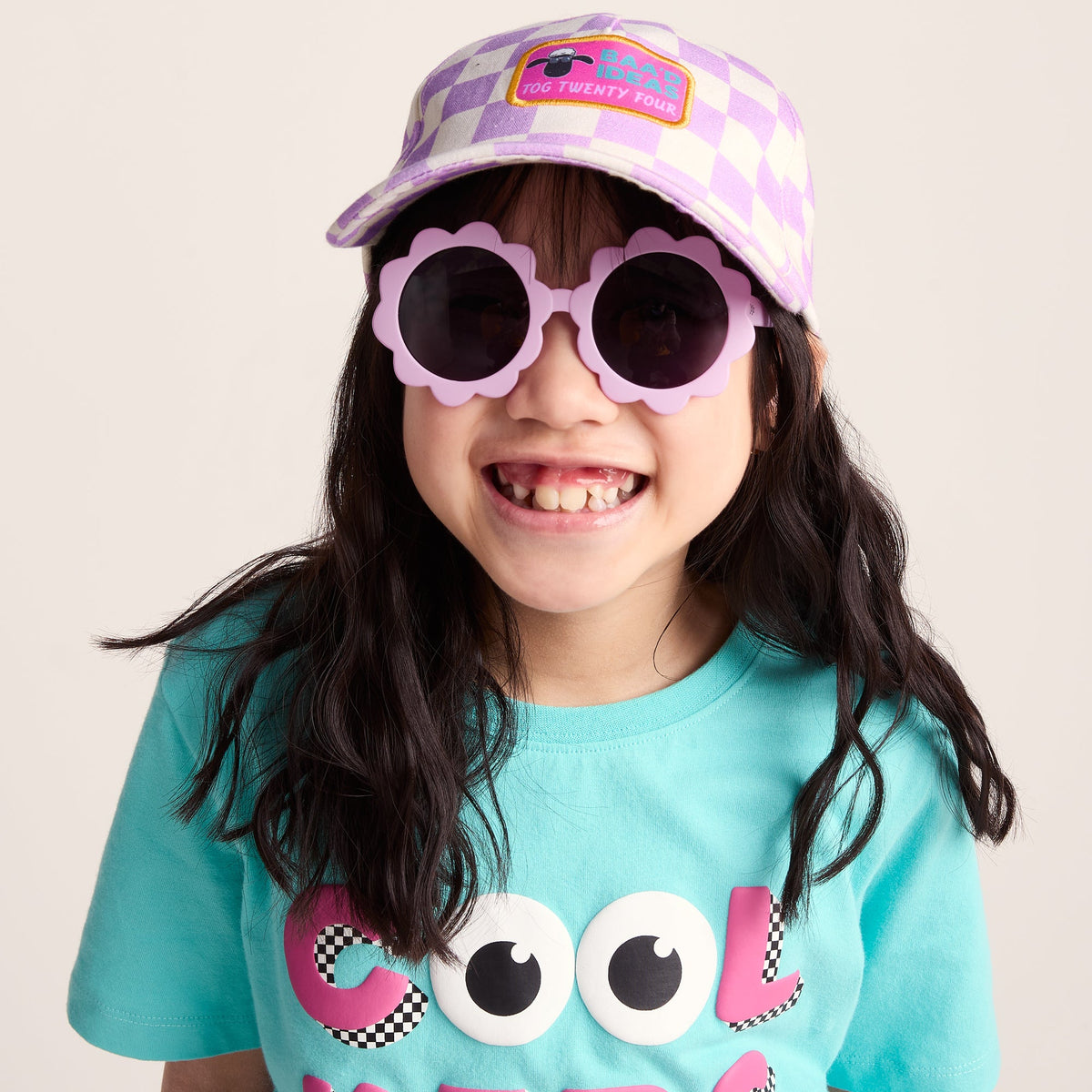 Bardoka Kids Shaun the Sheep Baseball Cap - Lilac Haze/White Checkerboard - Image 2
