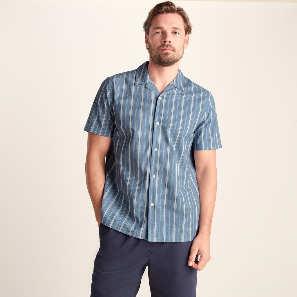 Boldon Mens 100% Cotton Supersoft Short Sleeve Shirt - Light Blue Stripe - Image 3