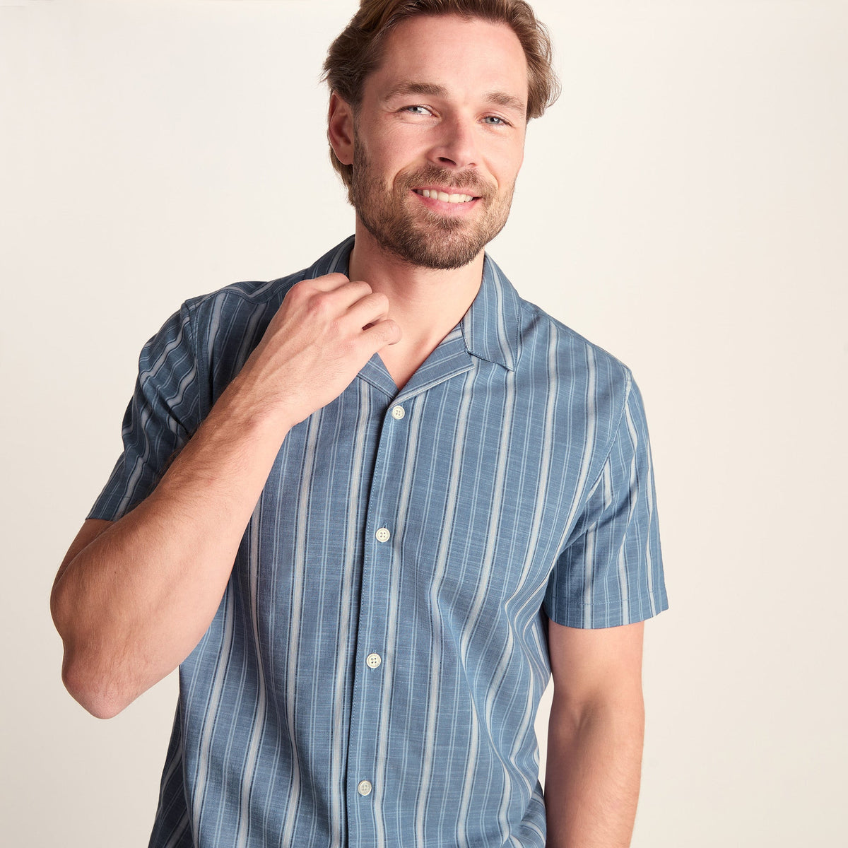 Boldon Mens 100% Cotton Supersoft Short Sleeve Shirt - Light Blue Stripe - Image 6