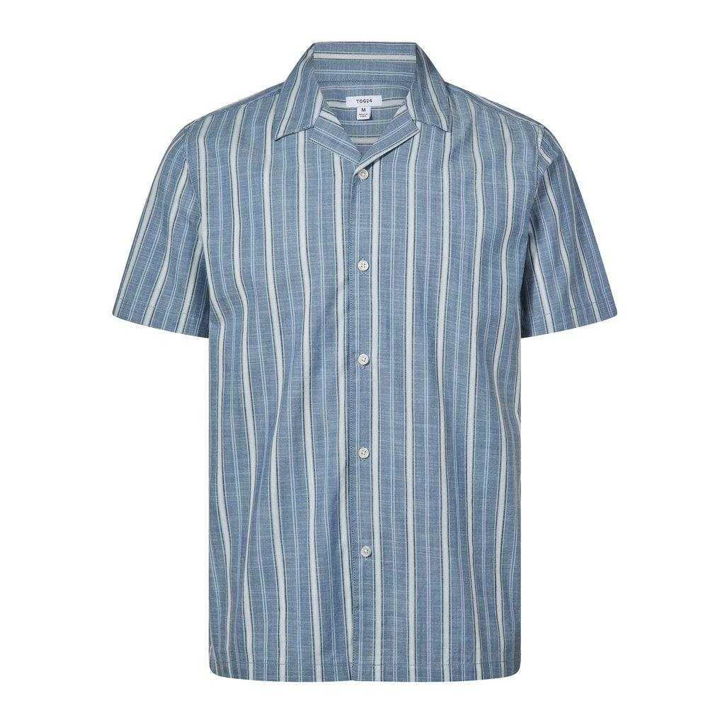 Boldon Mens 100% Cotton Supersoft Short Sleeve Shirt - Light Blue Stripe - Image 7