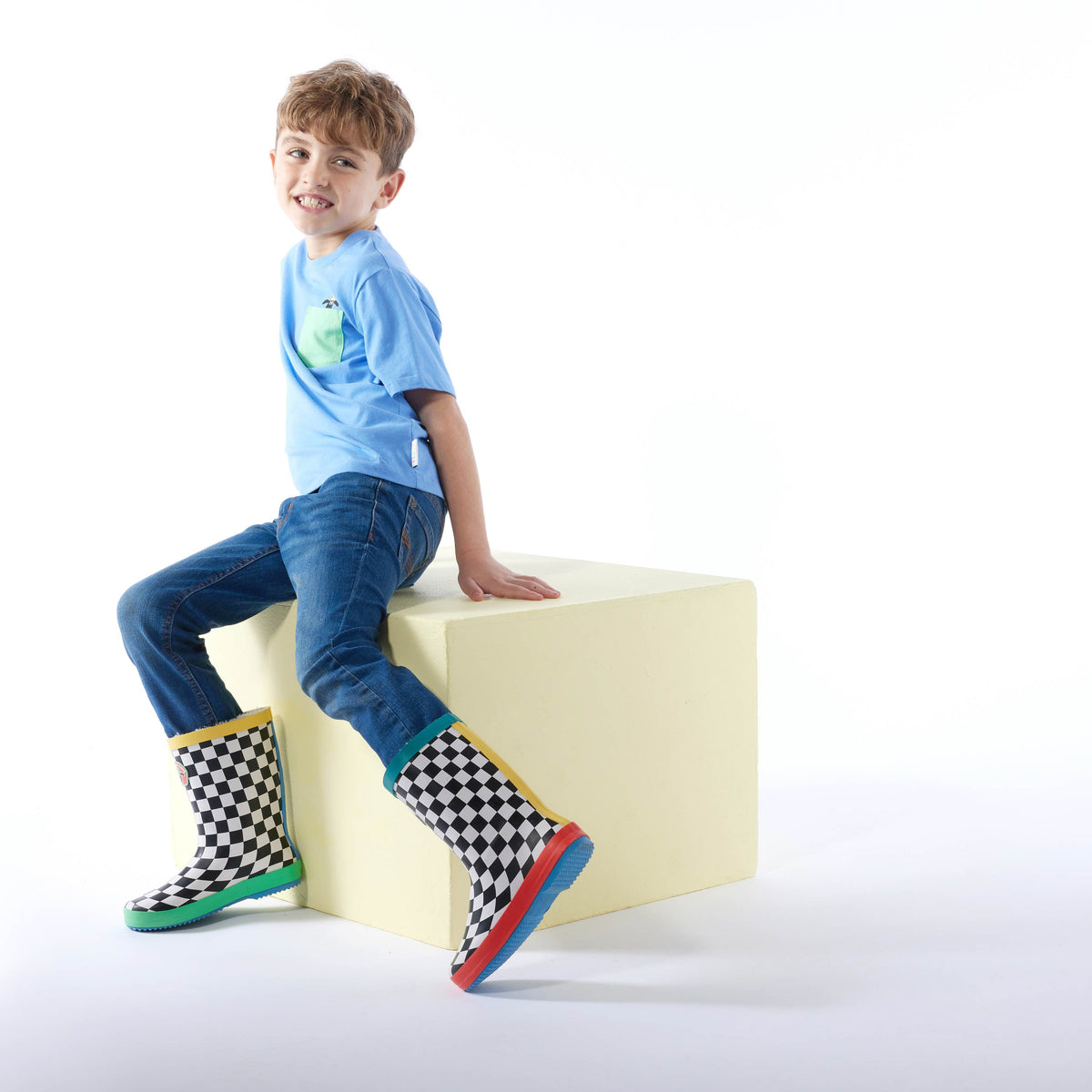 Border Kids Shaun the Sheep Wellies - Black White Checkerboard - Image 4