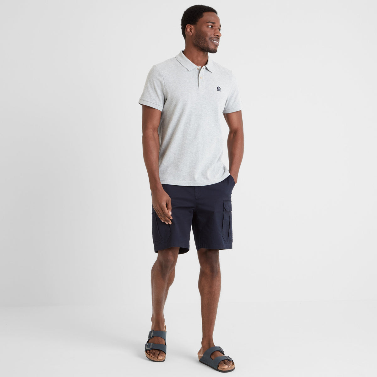 Braunton Mens 100% Cotton Pique Polo Shirt - Light Grey Marl - Image 2
