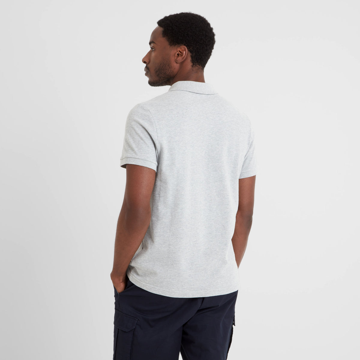 Braunton Mens 100% Cotton Pique Polo Shirt - Light Grey Marl - Image 3