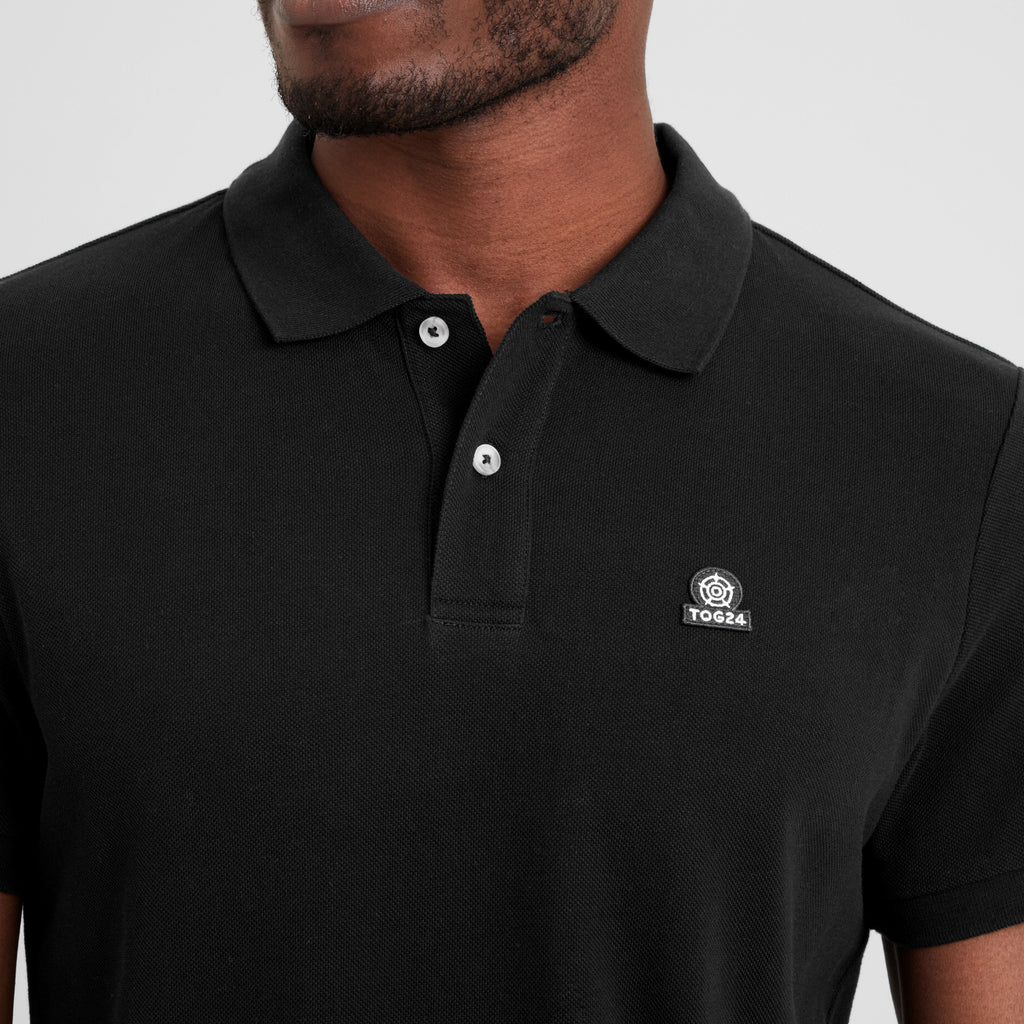 Braunton Mens 100% Cotton Pique Polo Shirt - Black - Image 5