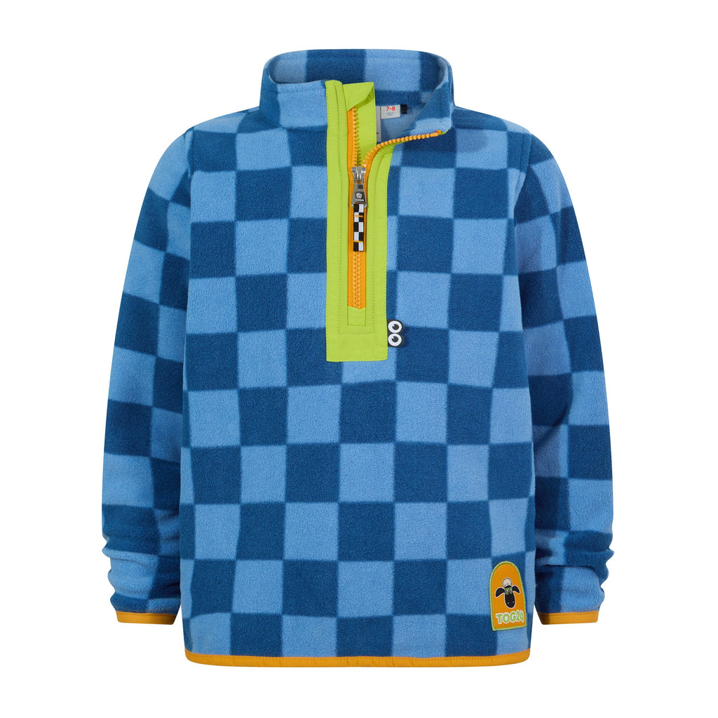Brecknock Kids Shaun the Sheep Fleece Zip Neck - Bluebell/Night Blue Checkerboard - Image 6