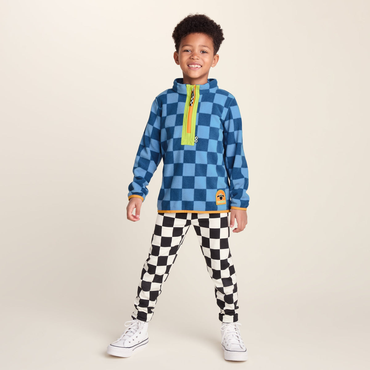 Brecknock Kids Shaun the Sheep Fleece Zip Neck - Bluebell/Night Blue Checkerboard - Image 2