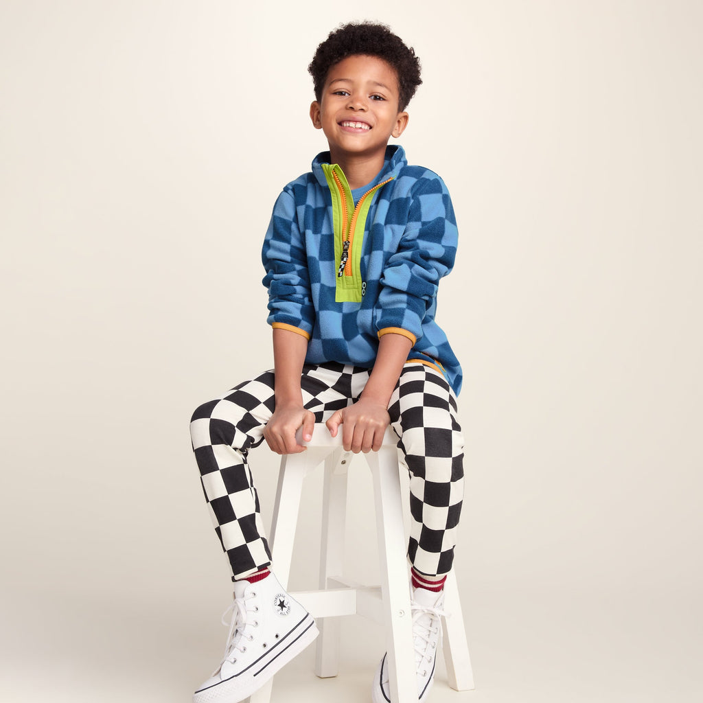 Brecknock Kids Shaun the Sheep Fleece Zip Neck - Bluebell/Night Blue Checkerboard - Image 4
