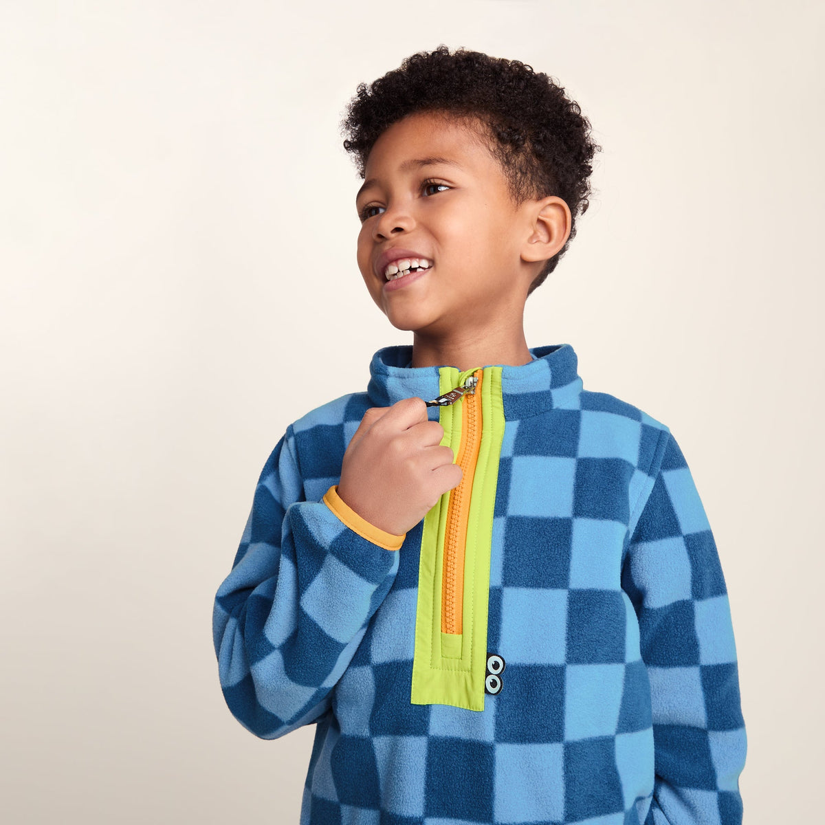 Brecknock Kids Shaun the Sheep Fleece Zip Neck - Bluebell/Night Blue Checkerboard - Image 5