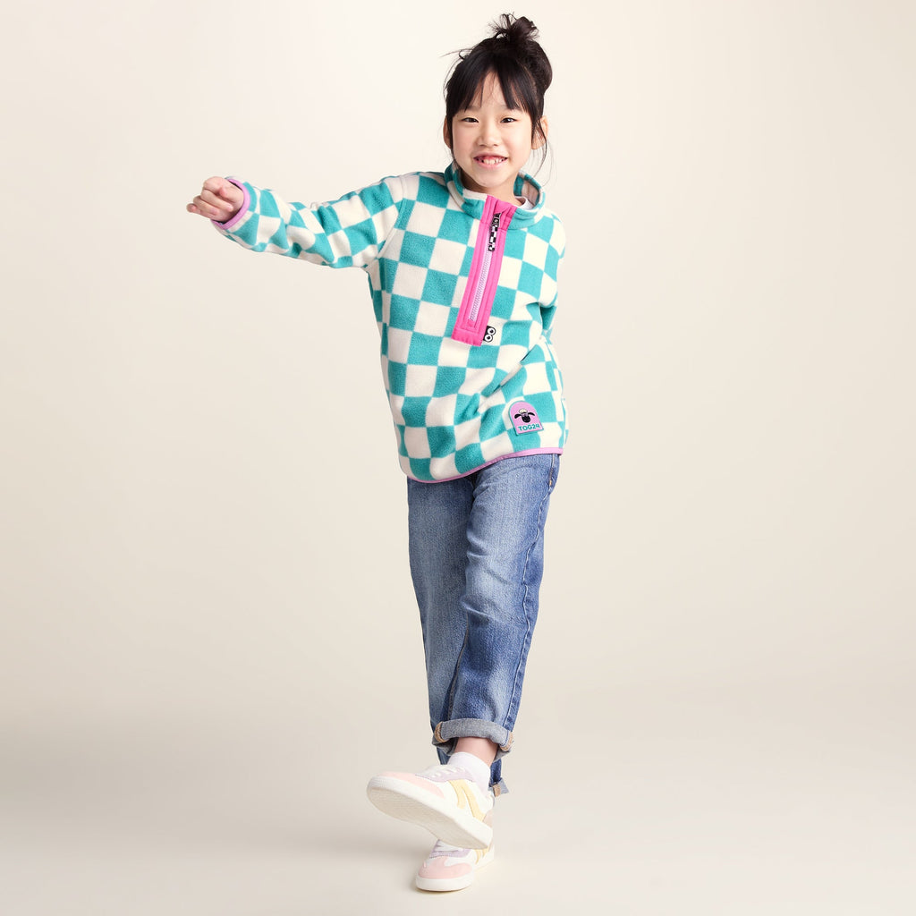 Brecknock Kids Shaun the Sheep Fleece Zip Neck - Spearmint/Woolly Checkerboard - Image 2