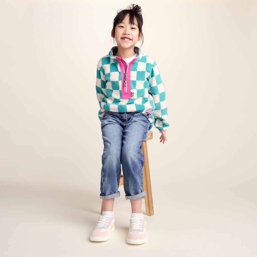 Brecknock Kids Shaun the Sheep Fleece Zip Neck - Spearmint/Woolly Checkerboard - Image 4