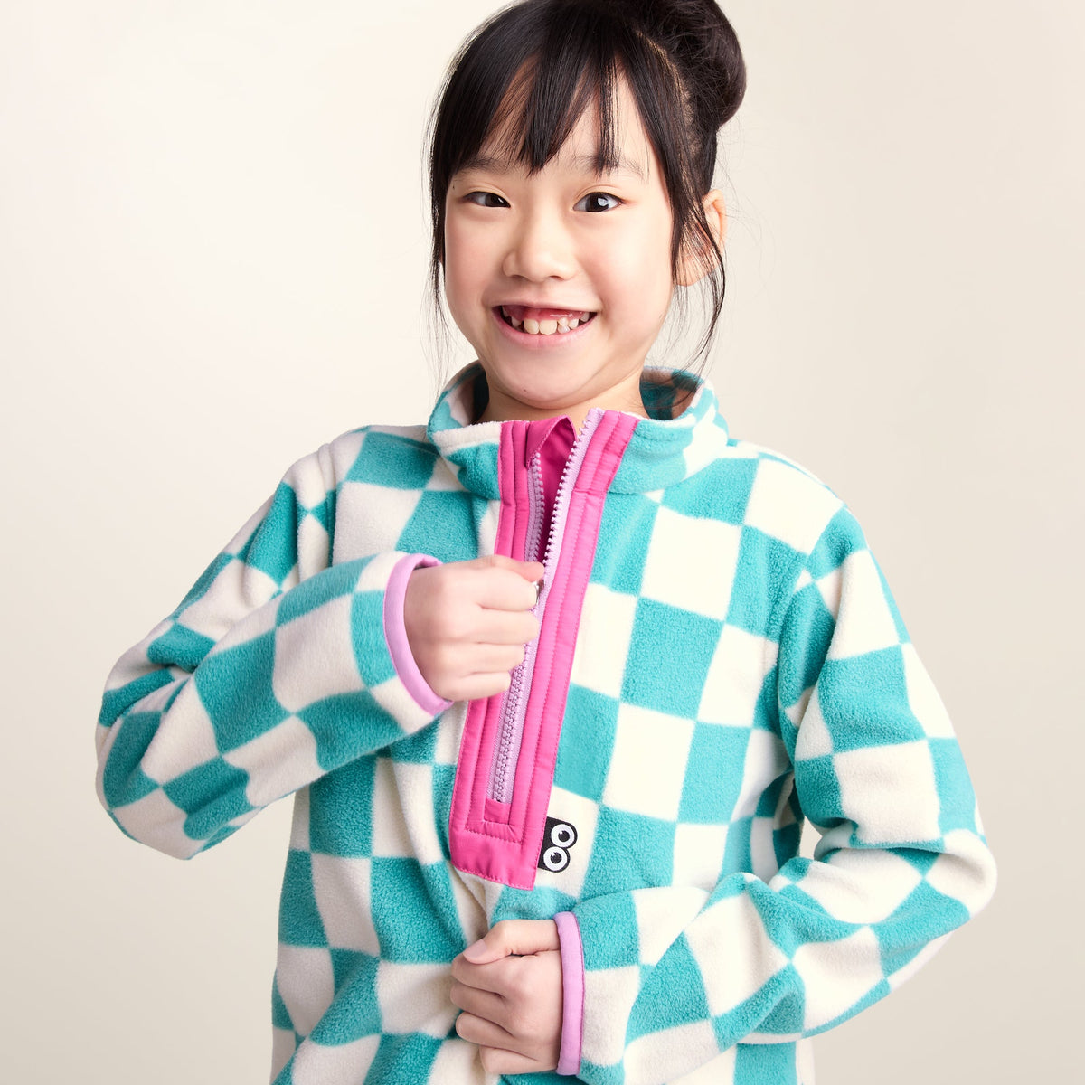 Brecknock Kids Shaun the Sheep Fleece Zip Neck - Spearmint/Woolly Checkerboard - Image 5