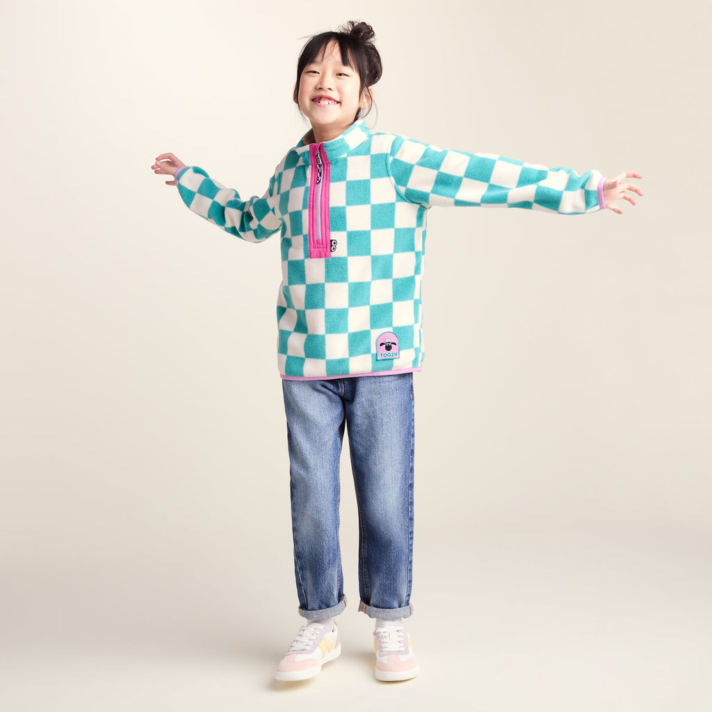 Brecknock Kids Shaun the Sheep Fleece Zip Neck - Spearmint/Woolly Checkerboard - Image 7