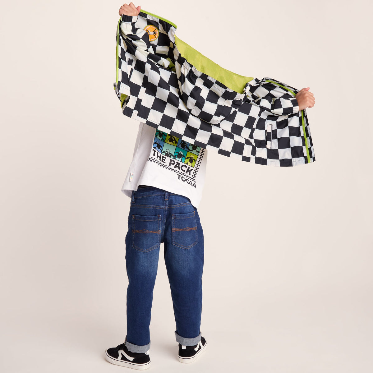 Cohampshire Kids Shaun the Sheep Waterproof Jacket - Black White Checkerboard - Image 6