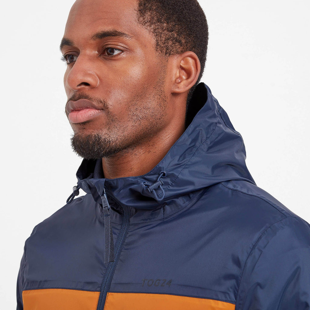 Craven Mens Waterproof Packaway Jacket - Khaki/Navy/Dark Orange Colour Block - Image 2