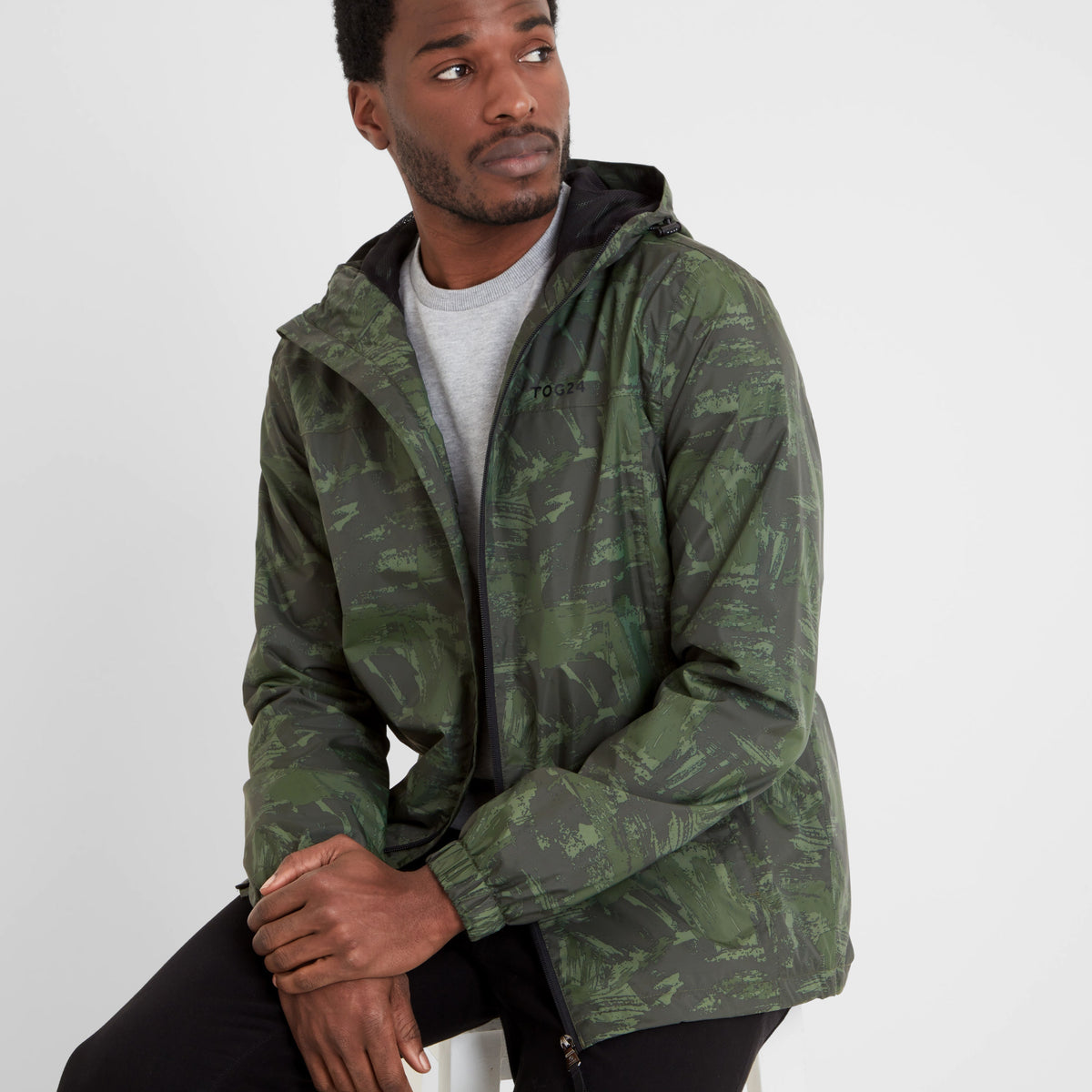 Craven Mens Waterproof Packaway Jacket - Forage Green Brushstroke Print - Image 5