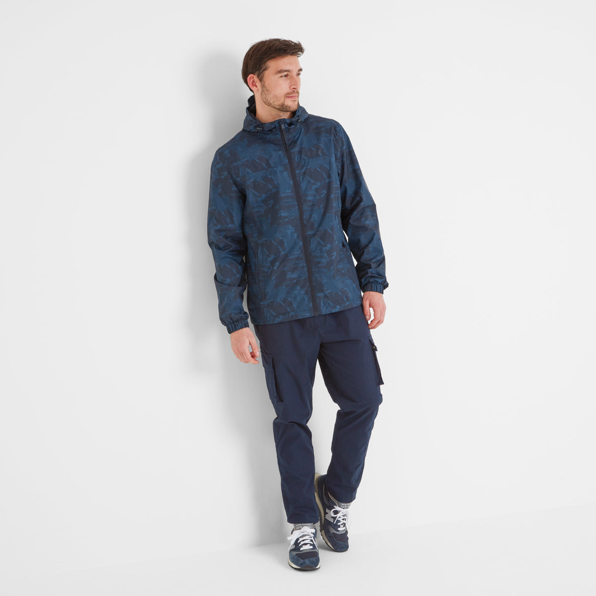 Craven Mens Waterproof Packaway Jacket - Dk Indigo Brushstroke Print - Image 2