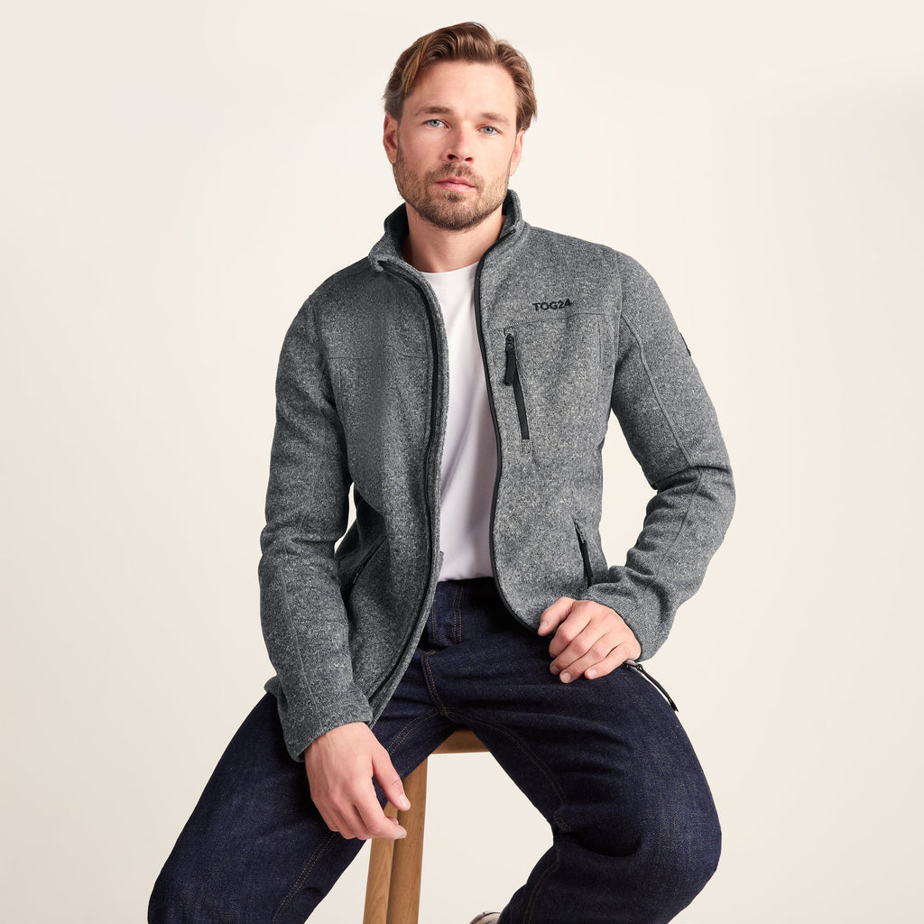 Cresswell Mens Knitlook Fleece Jacket - Dark Grey Marl - Image 4