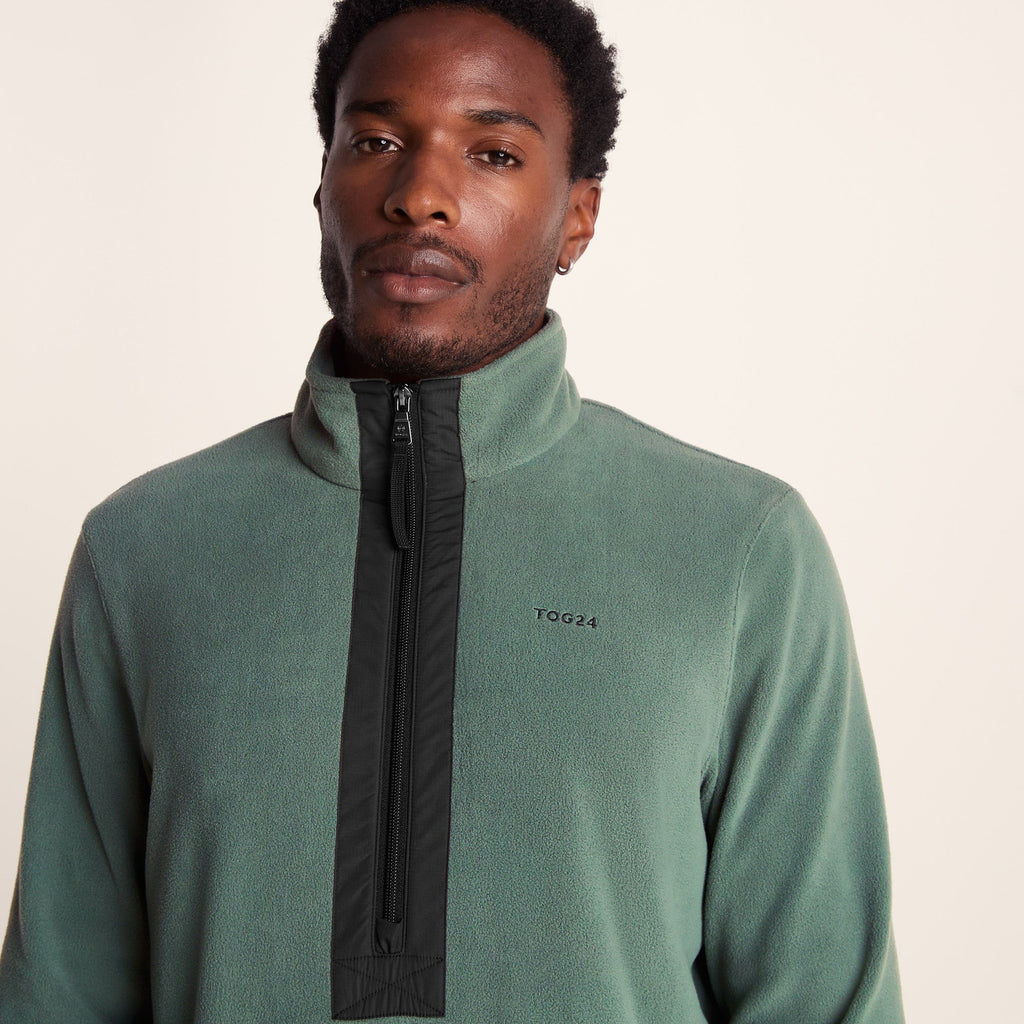 Dowson Mens Relaxed Fit Microfleece Zip Neck - Black/Light Forest - Image 5