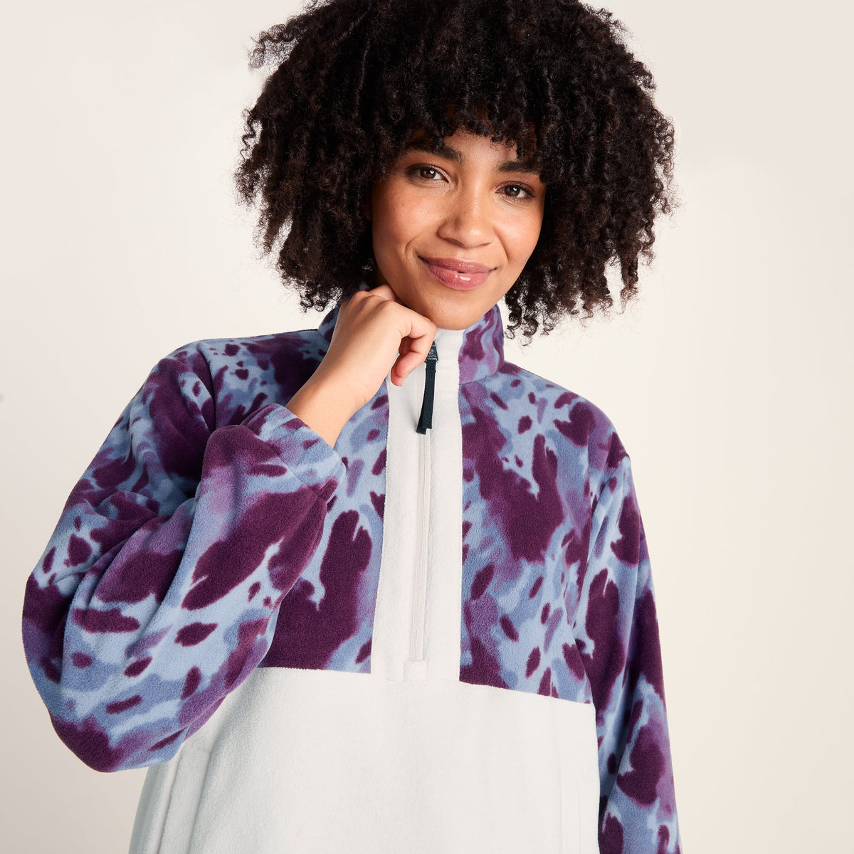 Eden Womens Relaxed Fit Microfleece Zip Neck - Smokey Blue Print - Image 5
