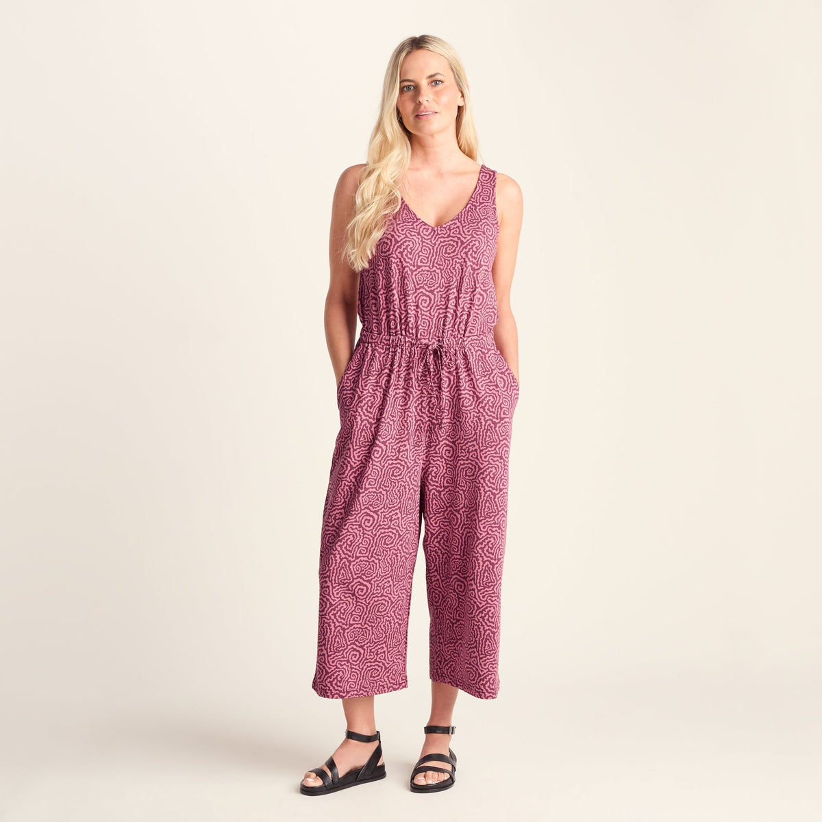 Emmie Womens Supersoft Jumpsuit - Black Raspberry Wiggle Print