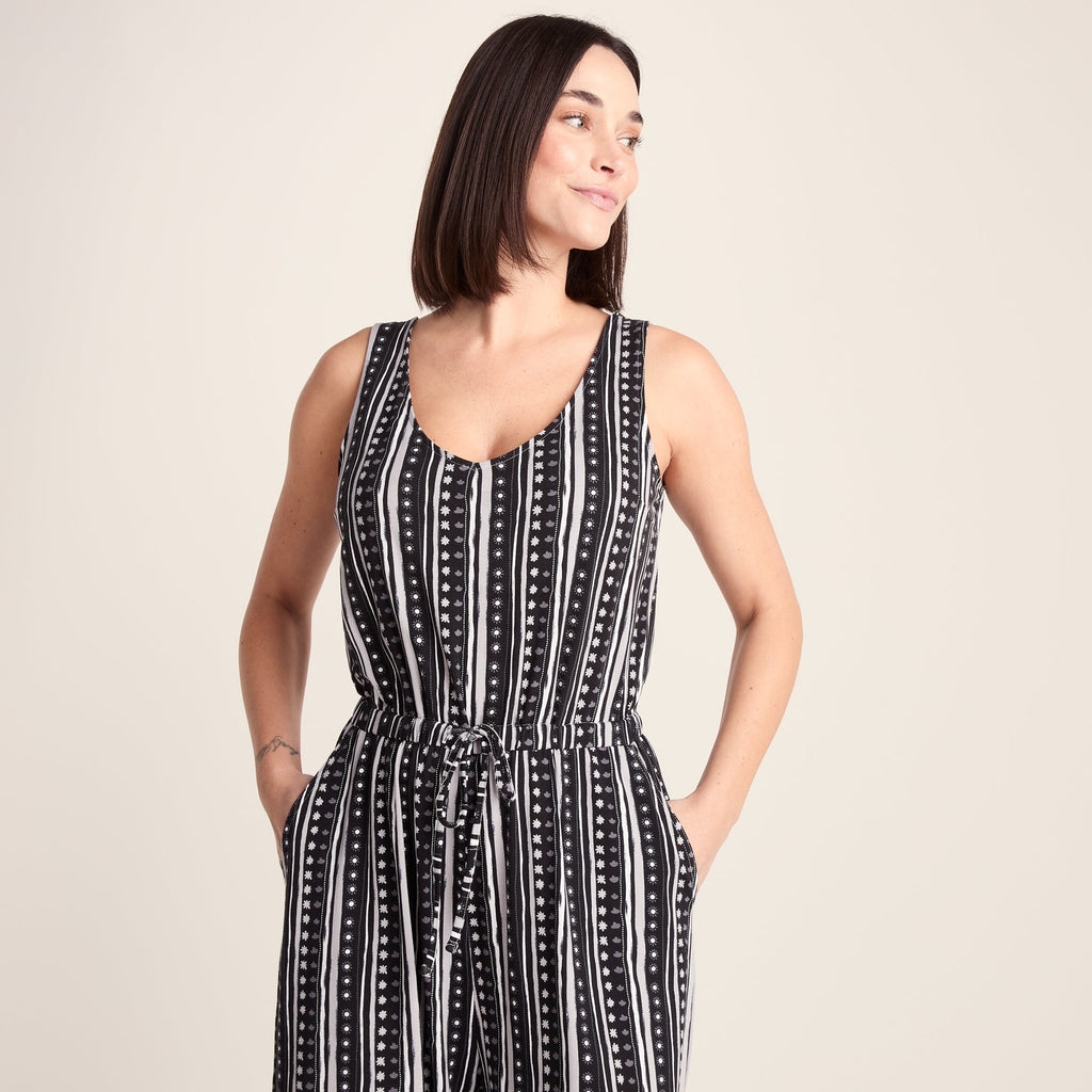 Emmie Womens Supersoft Jumpsuit - Black Doodle Stripe Print - Image 3