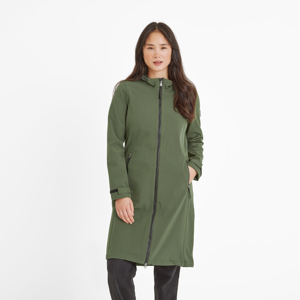 Enya Womens Longline Waterproof Softshell Jacket - Dark Green - Image 2