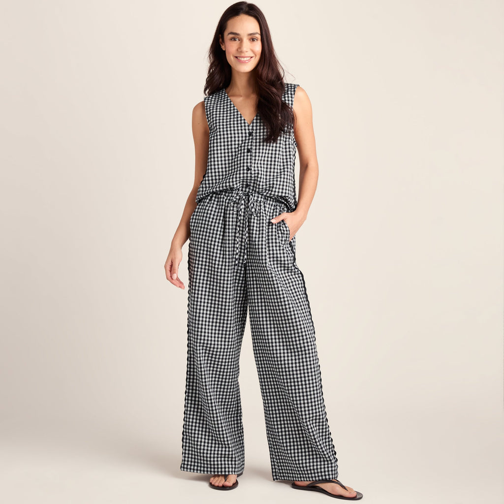Fearne Womens Gingham Trousers - Black Check - Image 2
