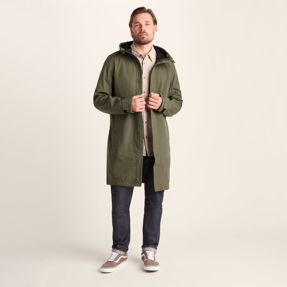 Glenton Mens Long Waterproof Jacket - Moss Green - Image 3