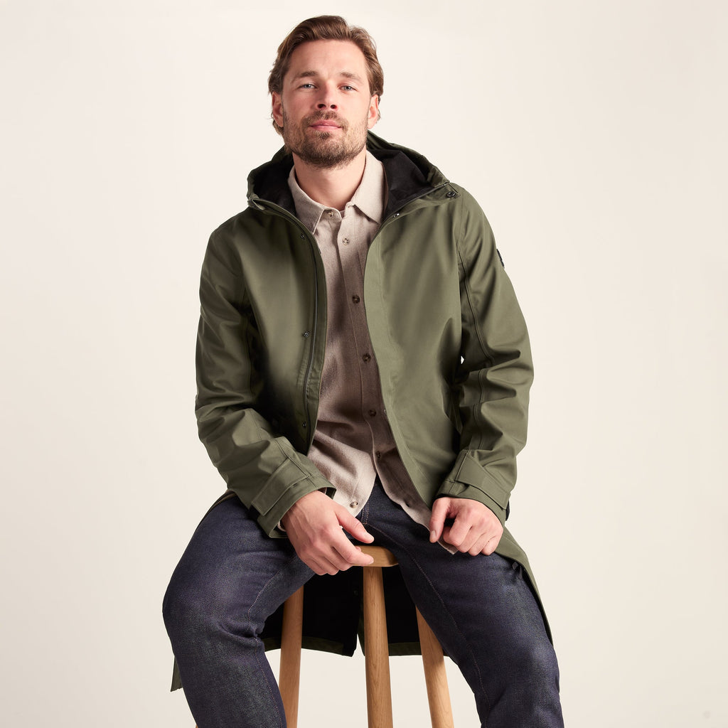 Glenton Mens Long Waterproof Jacket - Moss Green - Image 6