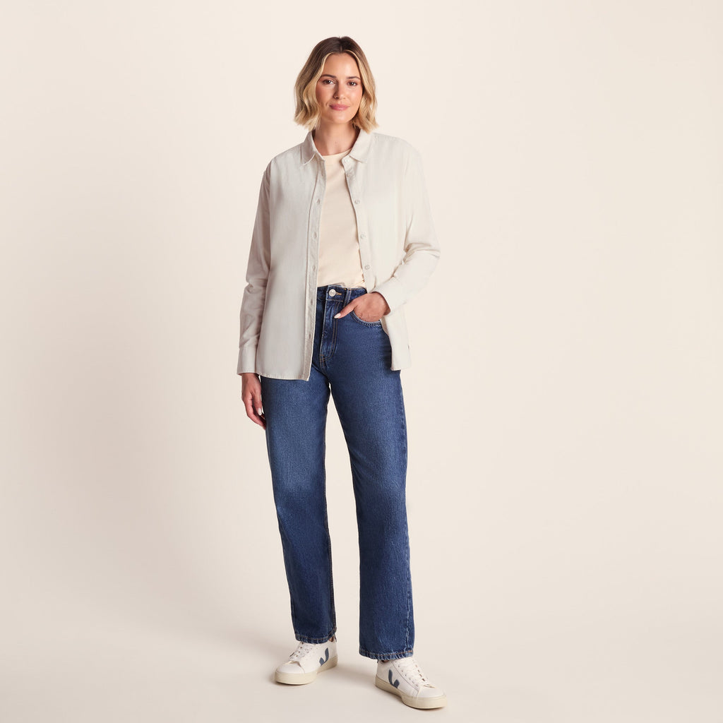 Harby Womens Long Sleeve Lightweight Corduroy Shirt - Vanilla - Image 2
