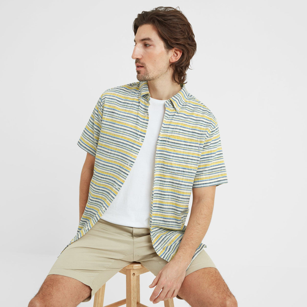 Harold Mens Short Sleeve Stripe Shirt - Aqua - Image 3