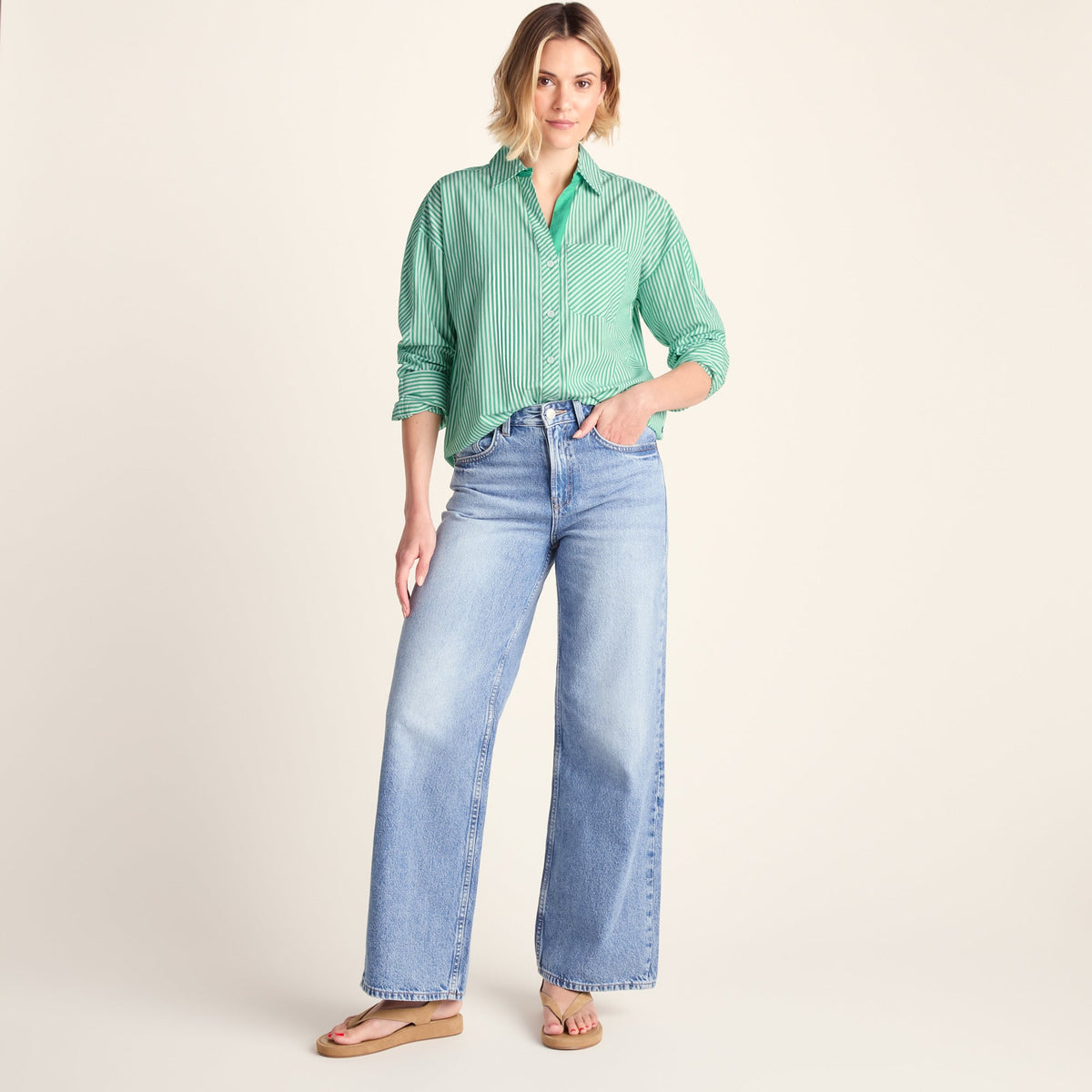 Helena Womens Oversized 100% Cotton Long Sleeve Shirt - Optic White - Image 3