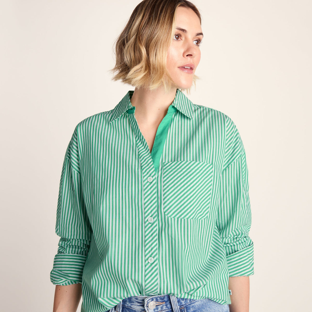 Helena Womens Oversized 100% Cotton Long Sleeve Shirt - Optic White - Image 6