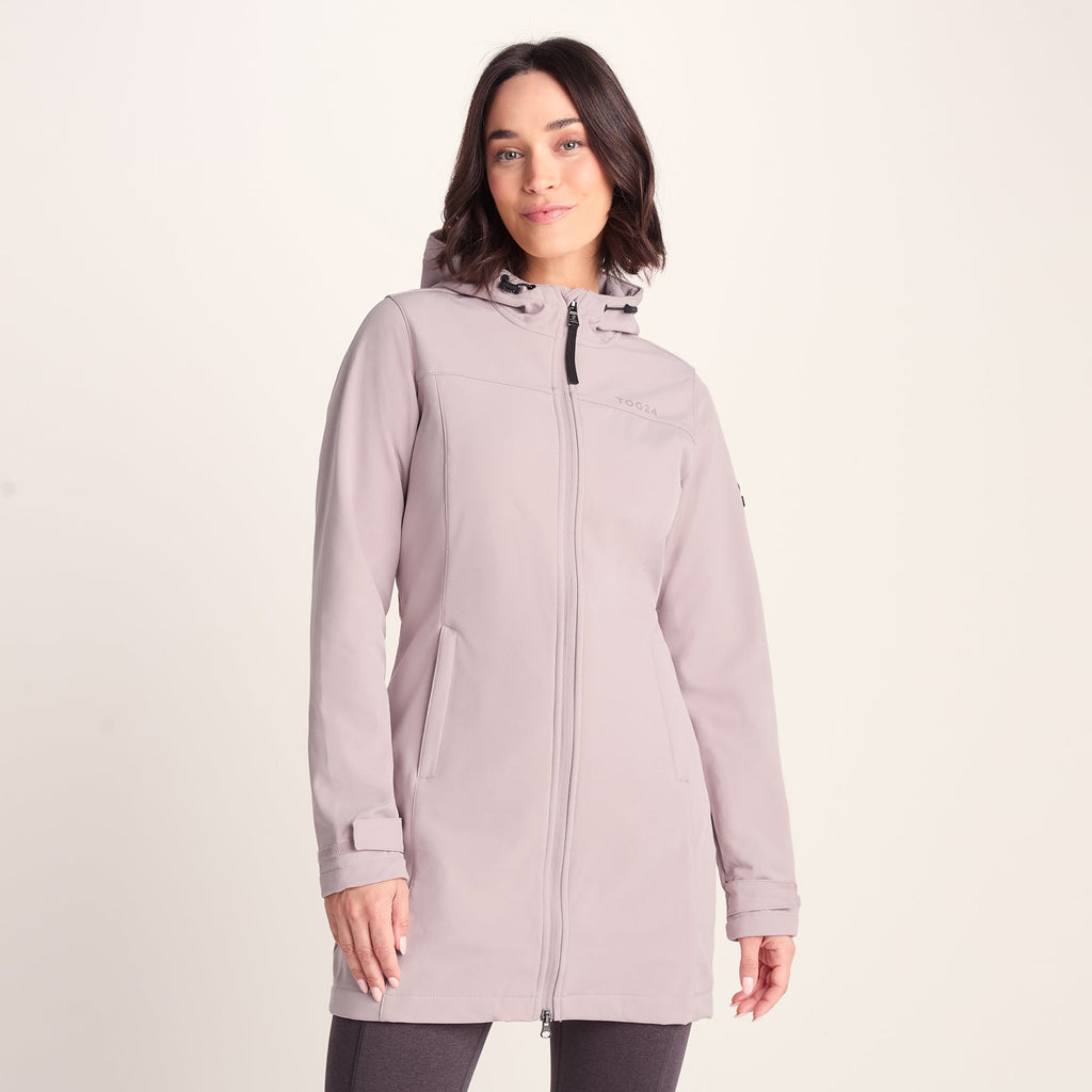 Keld Womens Long Shower Resistant Hooded Softshell Jacket - Dusky Pink - Image 2