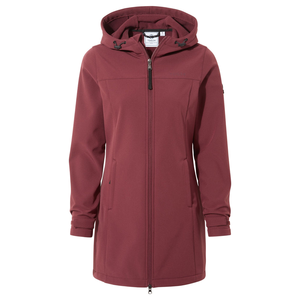 Keld Womens Long Shower Resistant Hooded Softshell Jacket - Burgundy - Image 10