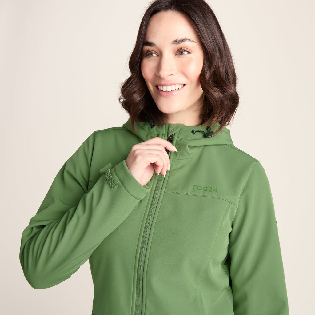 Keld Womens Long Shower Resistant Hooded Softshell Jacket - Dark Matcha - Image 5