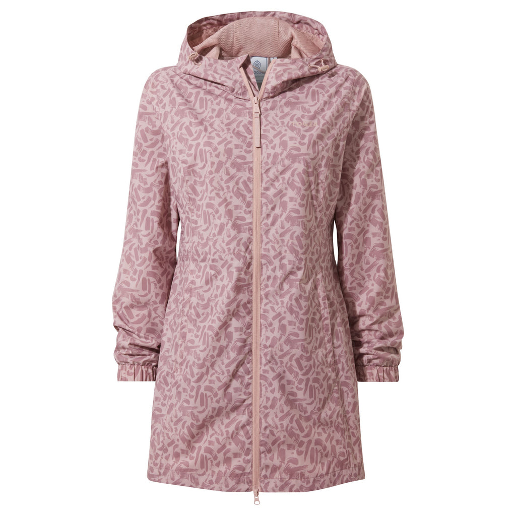 Kilnsey Womens Waterproof Jacket - Dusky Rose Brushstroke Print - Image 8