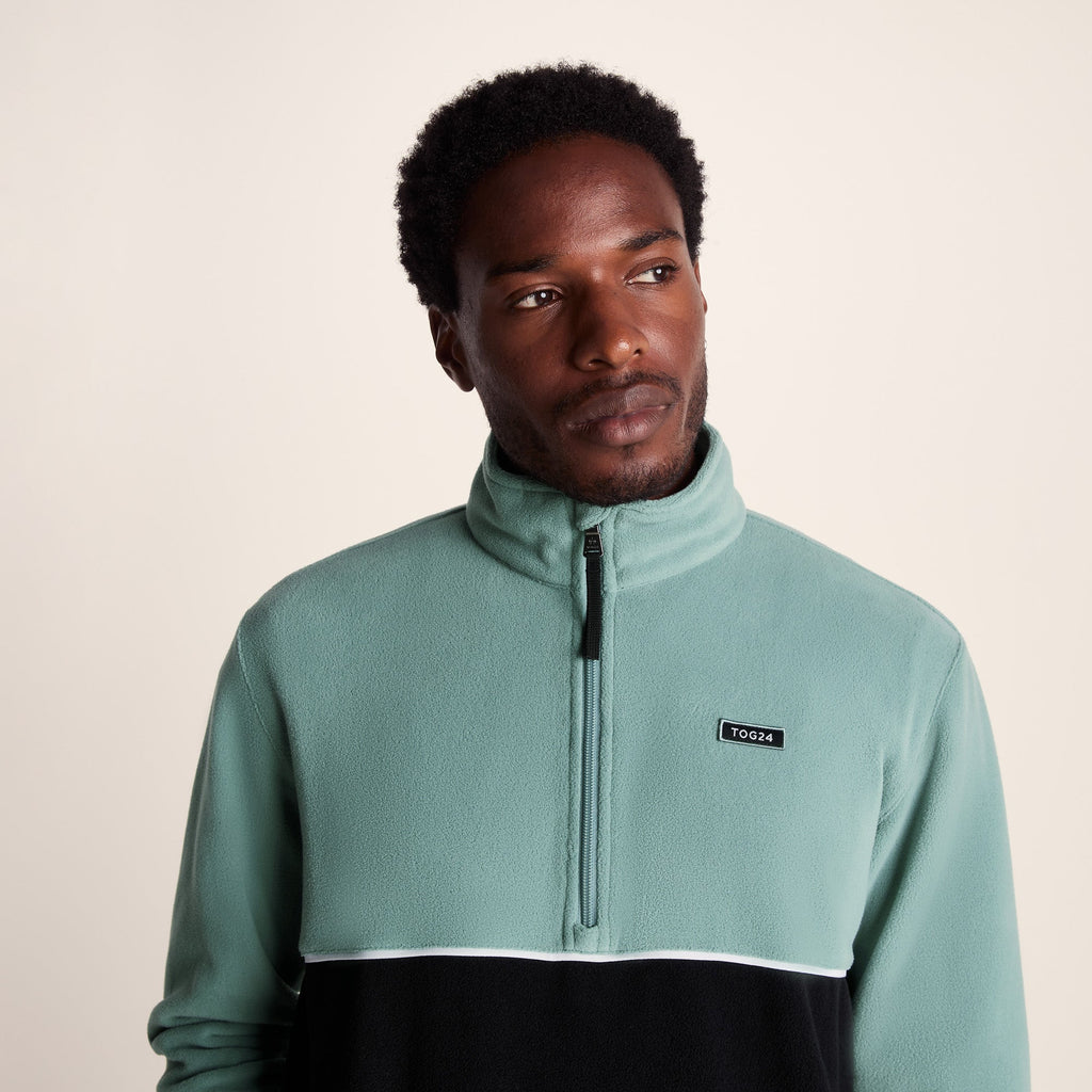 Kirton Mens Relaxed Fit Microfleece Zip Neck - Steel Teal/Black - Image 5